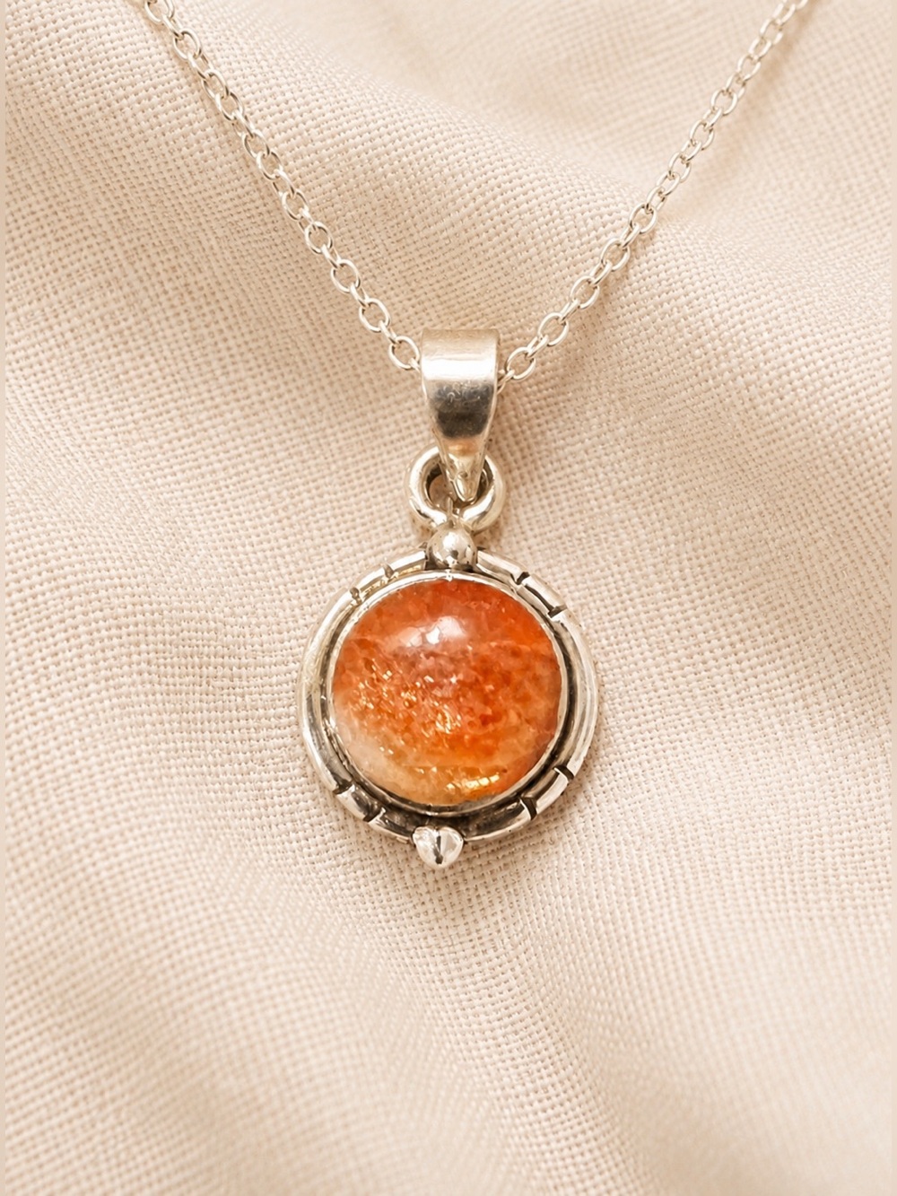 Natural Sunstone 1/2" Round Cabachon 925 Sterling Silver Pendant NEW #678